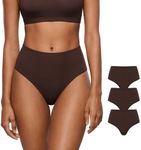 INLYRIC Women's Inbarely Soft Thong - High Waisted Tagless Smooth Underwear Ultra-soft No Show Ladies Panties 3 Pack Hazelnut (3pack) XX-Large