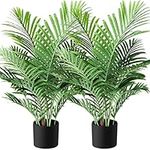 Fopamtri Artificial Plants Indoor Faux Areca Palm 90cm in Plastic Pot Large Fake Tropical Palm Plants with Artificial Foliage for Home House Office Decoration(2PACK)