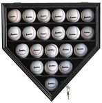 Solid Wood 21 Baseball Display Case Cabinet Holder, w/UV Protection, Lockable (Black)