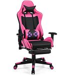 Giantex Massage Gaming Chair, Adjustable High Back with Health Massager Lumbar Support, Thick Memory Sponge with 360 Degree Revolving Chair Seat, Retractable Foot Shelf (Pink)