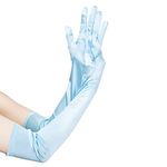 JISEN Women Long Party Formal Bridal 20s Satin Gloves Wedding Opera Mittens Lake Blue 22 Inch