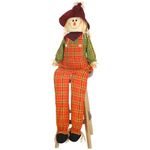 Shappy 60 Inch Large Fall Scarecrow Sitter Halloween Decoration Country Charm Harvest Outdoor Indoor Bird Scare Sitting Scarecrow for Garden Home Yard, Plaid Style