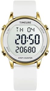 TIMEURE Pedometer Watch for Women, Step Counter for Walking No App/Phone Required Step Counter, Waterproof Fitness Calorie Tracker, Distance Tracking, Alarm, Large Digital Display, TU-2509 (White)