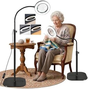 10X 20X Magnifying Floor Lamp with Stand, 3 in 1 Flexible Gooseneck Floor Magnifying Glass with Light, 3 Color Modes Dimmable, LED Lighted Magnifier Light for Reading, Repair, Crafts, Close Work