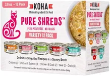 KOHA Pet Food Pure Shreds Cat Variety Pack, High Protein Wet Cat Food - 5 Flavors - Beef, Duck, Chicken & Duck and Chicken & Salmon Food for Cats - 2.8 oz Cans, Pack of 12