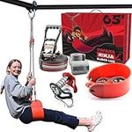 Fofana Ninja Slider Zip Lines for Kids and Adults Outdoor - 65 Ft Slackline Zipline Kits for Backyard - Obstacle Course - Zipline for Backyard - Ninja Warrior Accessory - Outdoor Toy