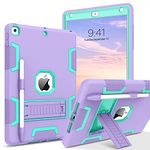 iPad 9th Generation Case, iPad 8th Generation Case, iPad 7th Gen Case, iPad 10.2 2021/2020/2019 Case, VENINGO Shockproof Protective 3 in 1 Heavy Duty Rugged Cover with Stand Pen Holder, Purple/Green