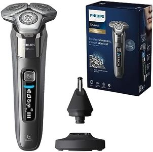 Philips Shaver Series 8000 - Wet & Dry Electric Shaver with SkinIQ Technology in Dark Chrome with 1 x Pop-up Trimmer, Charging Stand, P-Cap, Cleaning Brush and Nose Trimmer (Model S8697/23)