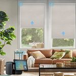 SmartWings Motorized Roller Shades, Auto Window Blinds 100% Blackout with Zigbee Motor Alexa, Smart Home Cordless Remote Control Rechargeable, Beige, W23 xH72