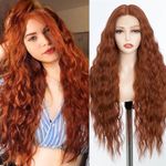 FASHION IDOL Long Wavy Synthetic Lace Front Wigs 30 inches Deep Middle Part Baby Hair Wigs for Women 5% Brazilian Human Hair and 95% Heat Resistant Fiber