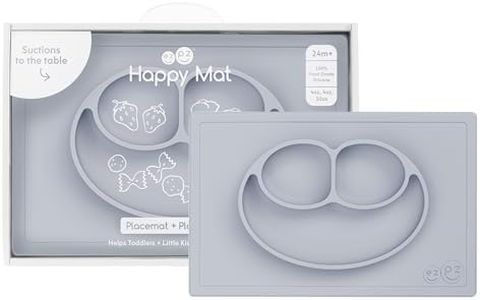 ezpz Happy Mat (Pewter) - 24 Months+ - 100% Silicone Suction Placemat + Divided Plate with Three Compartments - Toddler + Preschool Essentials