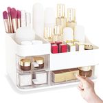 COMODID Makeup Organizer with 3 Clear Drawers,Large Capacity Countertop Organizer for Vanity,Bathroom,Bedroom,Cosmetics Organizer for Skincare,Brushes, Eyeshadow, Lotions, Lipstick, Nail Polish,White