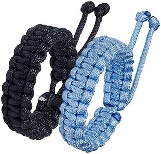 Jewever Paracord Survival Bracelets Braided Paracord Handmade Rope for Couples Men Women Adjustable Size (Black & Light Blue)