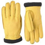 Hestra Mens Leather Work Gloves: Deerskin Primaloft Rib Winter Gloves, Natural Yellow, 11