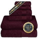 Trident Burgundy Towels, 6 Piece Bathroom Towel Set, 2 Bath Towel Set, 2 Hand Towel Set, 2 wash Cloth Set, Premium 100% Cotton Ringspun, Everyday use Towels, Burgundy red Towel Set