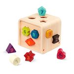 Battat - Shape Sorter for Toddlers, Kids - Wooden Learning Cube – Sorting Toy – 10 Colorful Wood Shapes with Numbers - Count & Sort Cube - 1 Year +