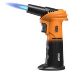Butane Torch Lighter – Refillable Adjustable Flame Torch with 0‑90° Rotating Head, Safety Lock & Continuous Flame – Kitchen Torch for Creme Brulee, Soldering, BBQ & DIY Crafts (Orange and Black)