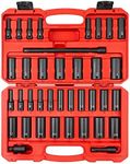 TEKTON 3/8 Inch Drive Deep 6-Point Impact Socket Set, 37-Piece (1/4-1 in., 6-24 mm) | SID91403