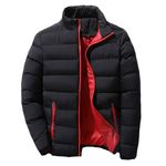 Men's Winter Down Coats Lightweight Warm Waterproof Thicken Jacket Winter Ski Hiking Travel Outerwear, Black Red, L