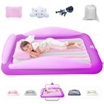 Sleepah Inflatable Toddler Travel Bed – Inflatable & Portable Bed Air Mattress Set –Blow up Mattress for Kids with High Safety Bed Rails. Set Includes Pump, Case, Pillow & Plush (Purple)