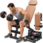 XDDIAS Workout Bench, 10 Backrests Adjustable Weight Bench with Extended Headrest, 800LBS Foldable Weight Bench for Home Gym, Bench with A Pair of 16 Level 80LB Adjustable Dumbbells Set