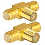 TUOLNK F Splitter 3 Way Connector F Female to Dual F Female Triple Tee Connector T-Shape Adapter for TV Video VCR Antenna F Connector Combiner 2 Pack