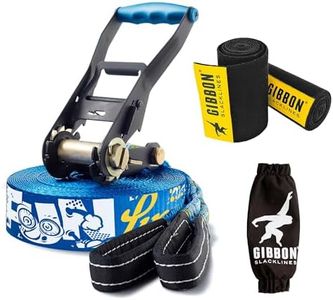 GIBBON FunLine Slackline with TreeWear - Beginner & Kids Slack Line 49ft - 41ft x 2” line & 8ft Ratchet Strap with Reinforced Loop