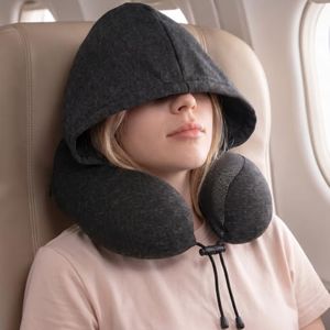 Wanderroot Airplane Neck Pillow with Outer Box–Memory Foam U-Shape, Supportive for Sleep, Adjustable Support Clasp. Midnight Black. Outer Box Buckle Saves Luggage Space