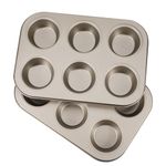 Flexzion Muffin Tray Cupcake Baking Pan 2 Pack, 6-Cup Nonstick Carbon Steel Muffin Tin Non-Stick Cupcake Tin Bakeware Accessories for Baking Cupcake Muffin Brownies Snack, Fridge Safe, Champagne Gold