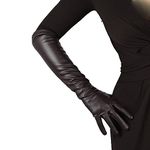 DooWay Women Long Gloves Faux Leather Over Elbow Length 20-inch Coffee PU Lining Costume Party Gloves