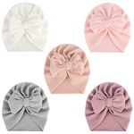 DRESHOW 5 Pieces Baby Turban Hats Turban Bun Knot Baby Infant Beanie Baby Girl Soft Cute Toddler Cap