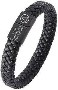 ForeverWill 1 Year AA NA Sobriety Jewelry Gifts for Men Women,Inspirational Magnet Leather Recovery Bracelets,Personalized Narcotics Alchohol Addiction Recovering Friends Family,Customized Black,