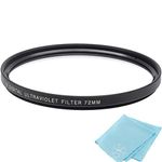 72mm Multi-Coated UV Protective Filter for Select Canon, Nikon, Olympus, Pentax, Sony, Sigma, Tamron Digital Cameras, SLR Lenses, and Camcorders + Microfiber Cleaning Cloth