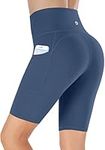 Ewedoos Cycling Shorts Women Running Gym Shorts for Women with Pockets High Waisted Tummy Control Soft Womens Sports Yoga Biker Workout Shorts Indigo