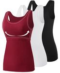 ROSYLINE Cotton Tank Tops with Shelf Bra Undershirts for Women Stretch Tanks Wide Strap Black/White/Wine Red L