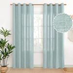 YoungsTex Natural Linen Curtains 84 Inch Long for Living Room Bedroom Grommet Top Light Filtering Privacy Linen Textured Window Semi Sheer Drapes, 2 Panels, 52x84 Inch, Stone Blue