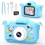 YunLone Kids Camera 12MP Astronaut Selfie Digital Camera for Kids Children 1080P Video Cam with 2” IPS, 32GB Card, 8X Zoom, Spaceman Kids Camera Toy Gift for Boys Girls 3 4 5 6 7 8 9 10 Years – Blue