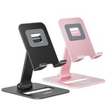 Nulaxy 2 Pack Dual Folding Cell Phone Stand, Fully Adjustable Phone Holder for Desk, Compatible with Phone16 15 14 13 12 11, All Phones, Black & Rose Gold