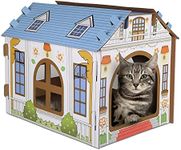 SEKAM Cardboard Cat House with Scratcher/Catnip, (16.5''L x 12''W x 13''H) Cat Play House for Indoor Cats, Cat Scratching Toy, Cat Hideaway Furniture for Cat Birthday, Hideout for Bunny Small Animals