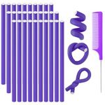 30 Pieces 9.45" Flexible Curling Rods, SEPGLITTER Twist Foam Hair Rollers Heatless Hair Curlers Set No Heat Curlers Irons Steel Pintail Comb for Girls Foam Hair Curler for Long Short Hair (Purple)