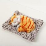 SUPER TOY Cute Sleeping Cat Plush Toy with Meow Sound, Gift for Kids Car Dashboard Accessories (Stripped Orange)