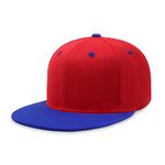 CHOK.LIDS Flat Bill Visor Classic Snapback Hat Blank Adjustable Brim High Top End Trendy Color Style Plain Tone Baseball Cap, Red/Blue, One Size