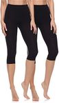 Merry Style MS10-199 Women's 3/4 Leggings, Fitness Trousers, Cotton, Pack of 2, Black/Black, M