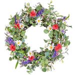 HooAMI 22Inch Door Wreath,Spring Summer Artificial Wreaths Eucalyptus Flower Wreath All Year Decoration for Front Door, Home, Window, Wall, Wedding, Party (Wildflower)