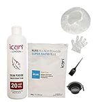 Full hair bleaching kit cream peroxide 20 vol 250ml + blue powder bleach 80g + bowl + brush + gloves + cap