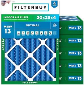 Filterbuy 20x25x4 Air Filter MERV 13 Optimal Defense (6-Pack), Pleated HVAC AC Furnace Air Filters Replacement (Actual Size: 19.38 x 24.38 x 3.63 Inches)