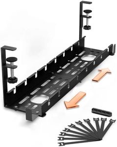 Under Desk Cable Management Tray, Retractable Adjustable 12" into 21.6" No Drill Wire Organizer, Metal Cord Tray Basket with Cable Holder Ties for Office Home Desk Cable