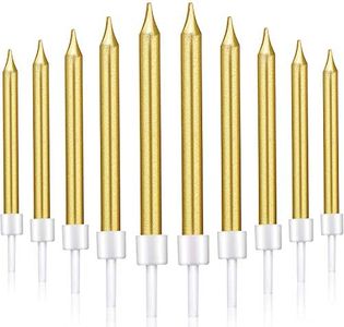 Blulu 50 Piezas de Velas de Tarta de Cumpleaños Velas de Magdalenas Pastel Delgadas en Soporte para Decoración de Torta de Fiesta de Cumpleaños Boda (Dorado, Corto)