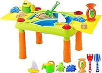 Delex Sand and Water Table for Toddlers Activity Play Table with Double Compartment, Lid and Accessories for Childrens Multicolour