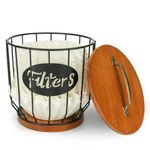 TRASUN Coffee Filters Holder with Wood Lid,Large Capacity Coffee Filter Storage Container Basket, Round Dispenser Canister for Counter, Coffee Bar Organizer Accessories Decor (Classical)